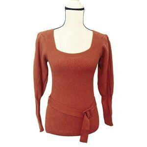 Fashion Nova Long Sleeve Square Neck Ribbed Knit Belted Sweater Size M